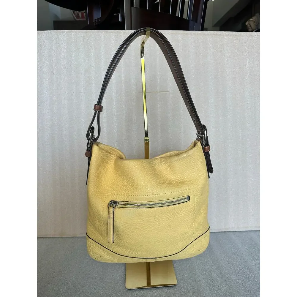 Coach Legacy F10940 Butter Yellow, British Ran Pebbled Leather Shoulder Hobo